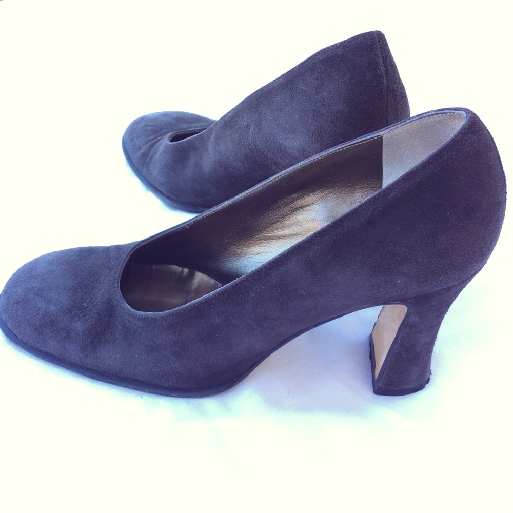Anne Klein dark brown suede flare heel pumps